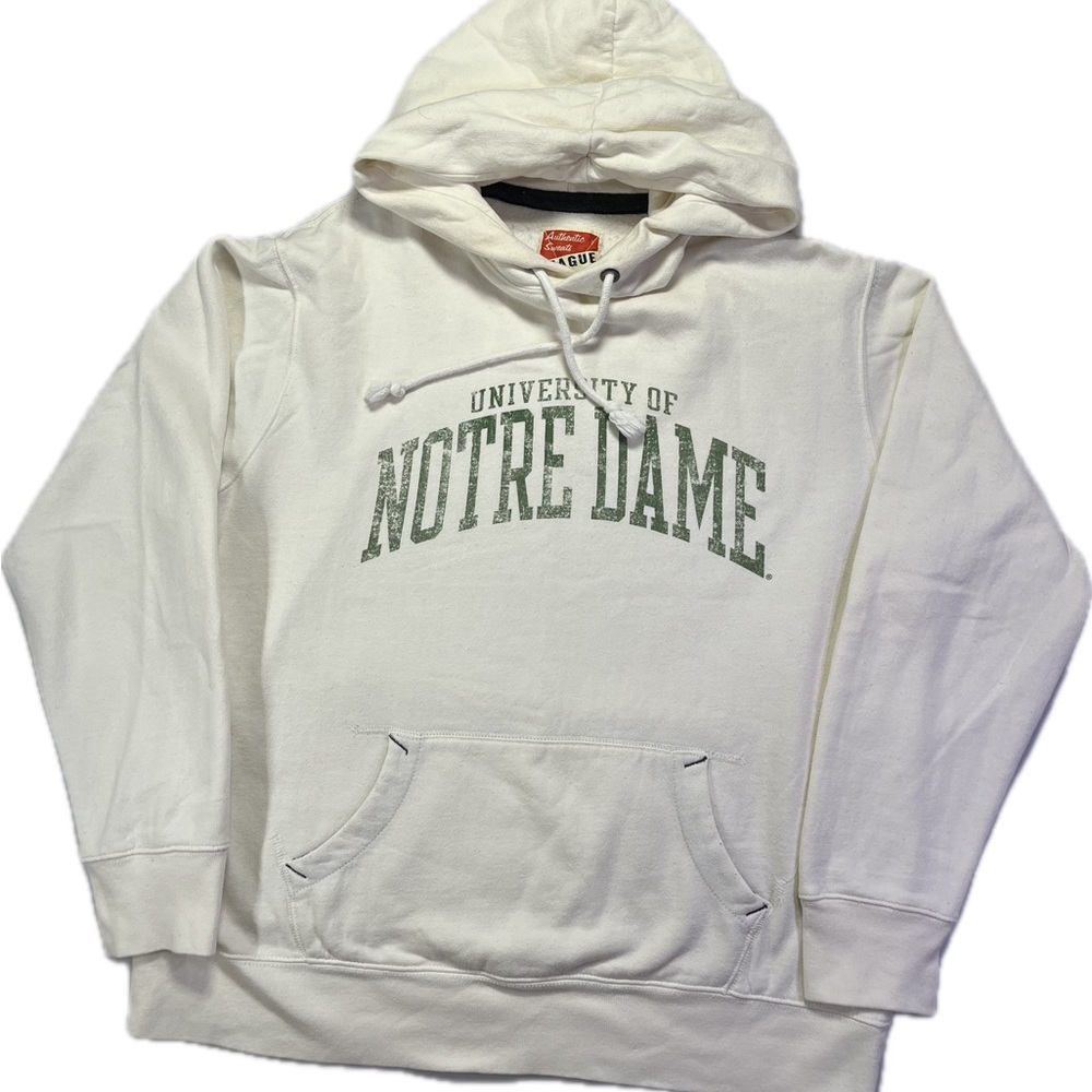 University of Notre Dame Fighting Irish Cream Green Hoodie League Sweatshirt - S